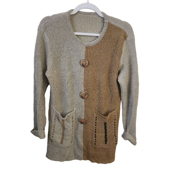 Unique Wool Blend Embroidered Neutral Large Button Pullover Sweater Size M - Picture 1 of 5